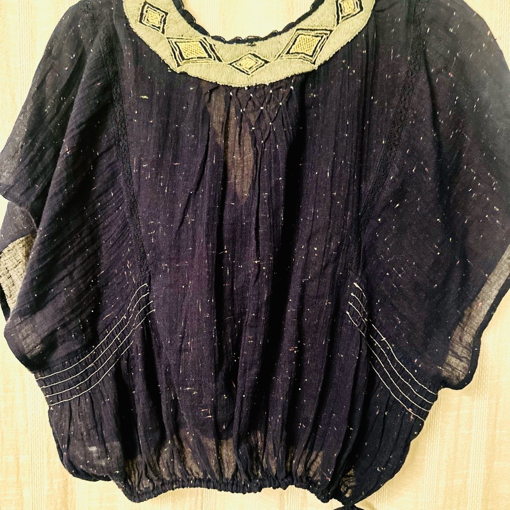 FREE PEOPLE NWOT! Embroidered Blue Blouse with colored sequence this is so cute - Picture 3 of 3